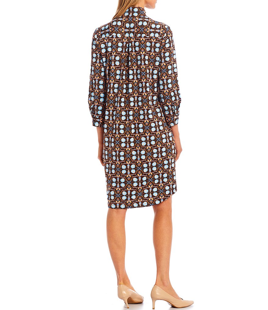 J.McLaughlin Berlin Geo Tile Print Knit Jersey 3/4 Sleeve Mock Neck Shirtdress