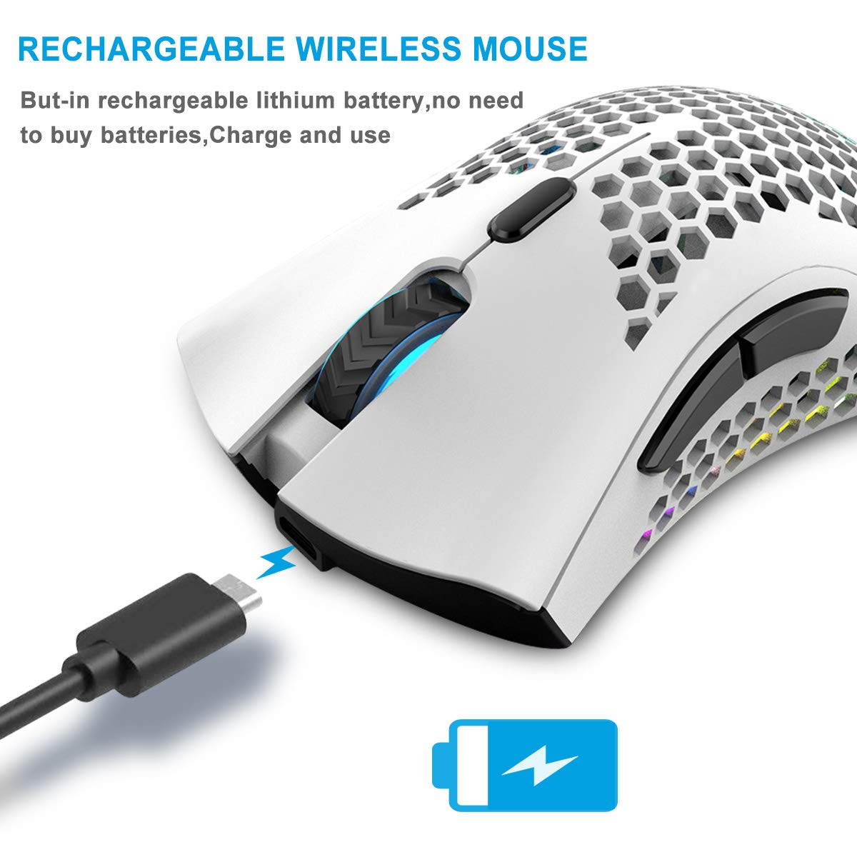 Wireless Gaming Mouse Rechargeable USB PC Gaming Mouse RGB Backlit Mouse Ergonomic Optical Mice W/Honeycomb Shell for PC Computer Laptop
