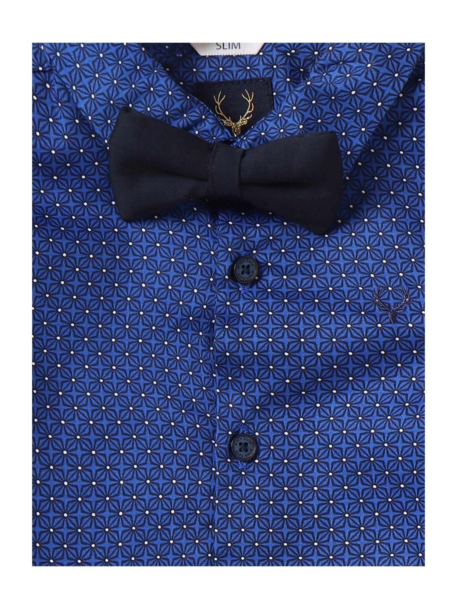 Allen Solly Junior Blue Printed Full Sleeves Shirt with Bow with Bow