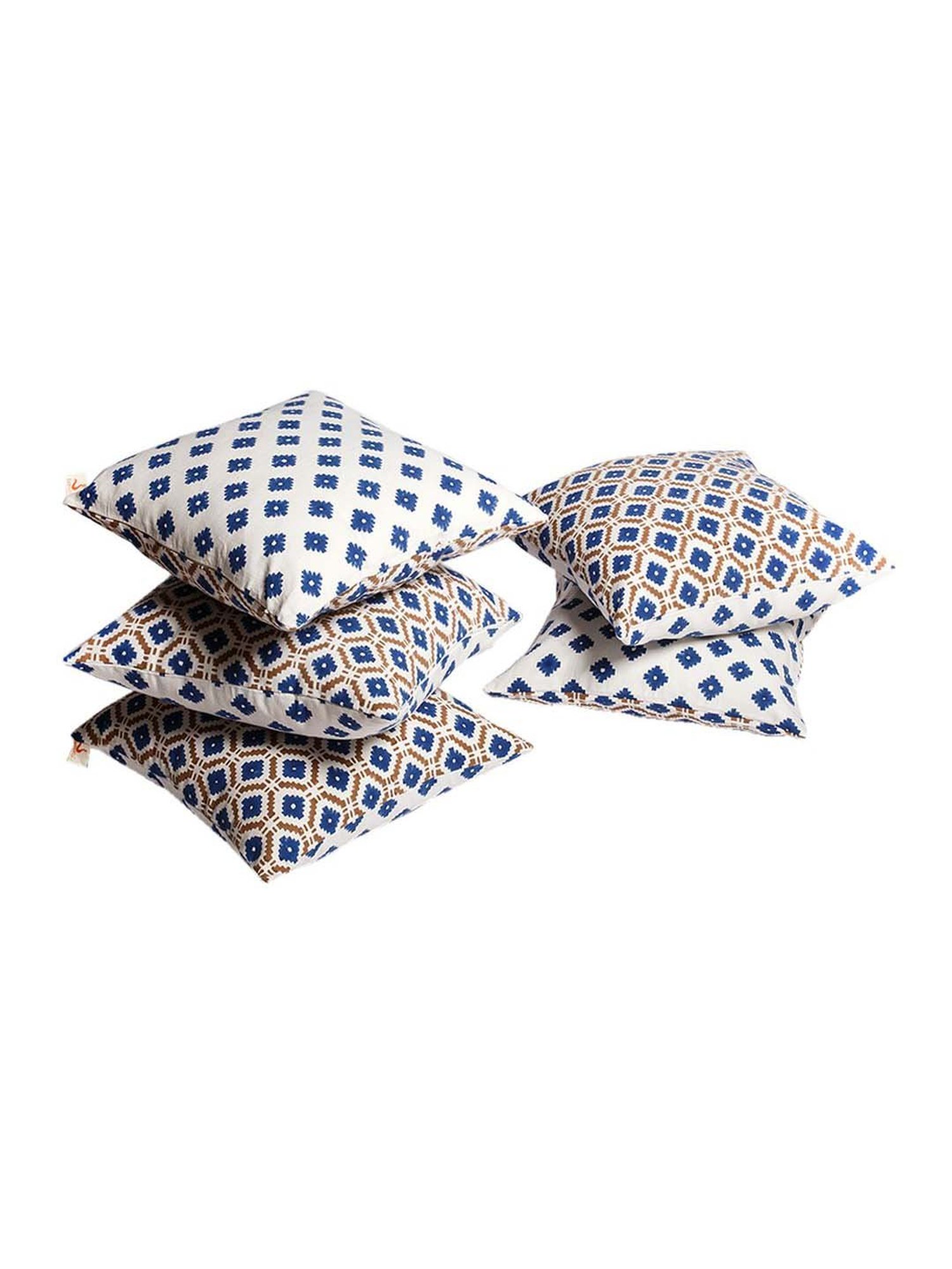 Fanusta Blue & Brown Cushion Covers (46 x 46 cm) - Set of 5