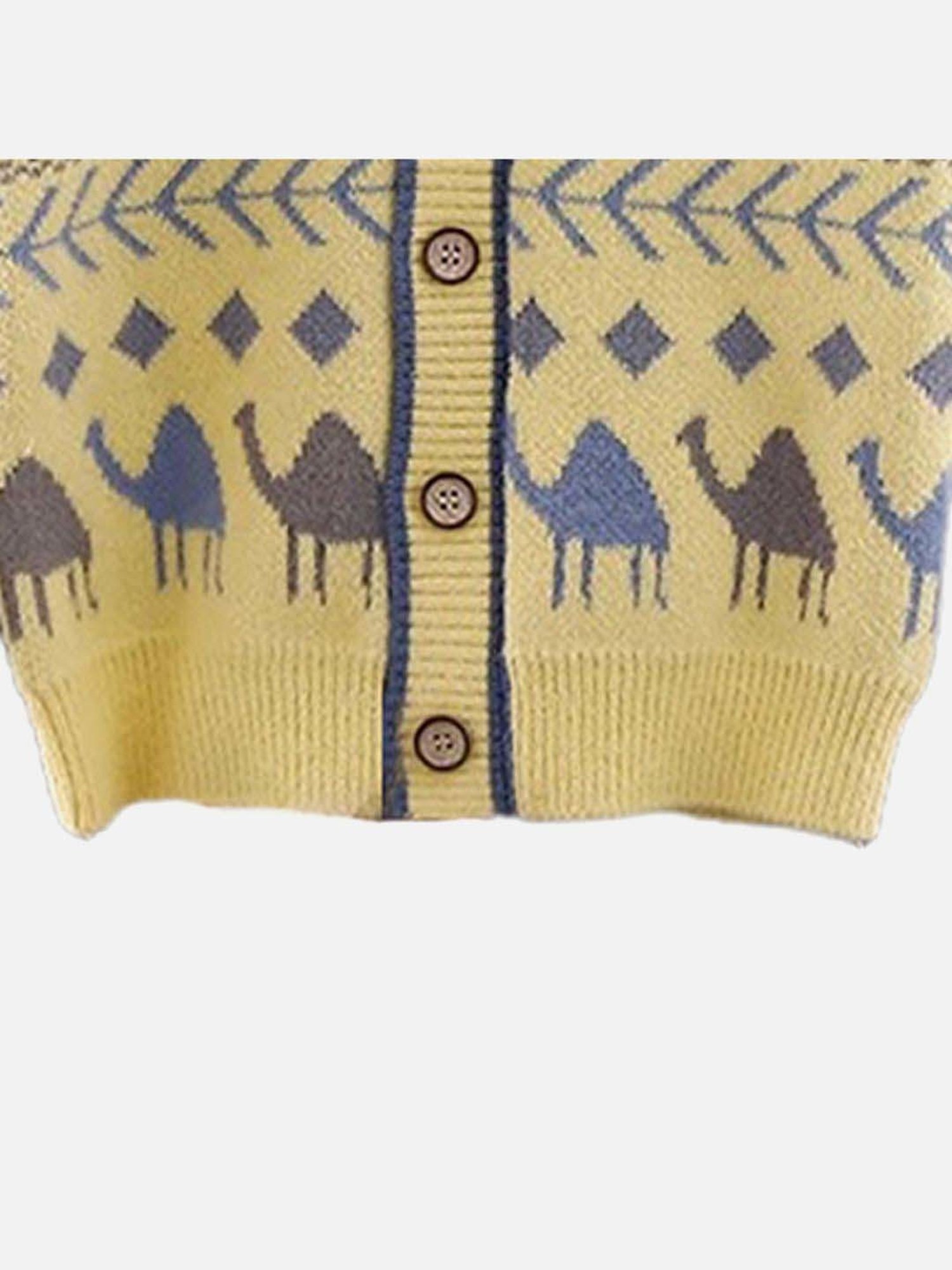Little Surprise Box Camel Troop Yellow & Blue Printed Full Sleeves Cardigan