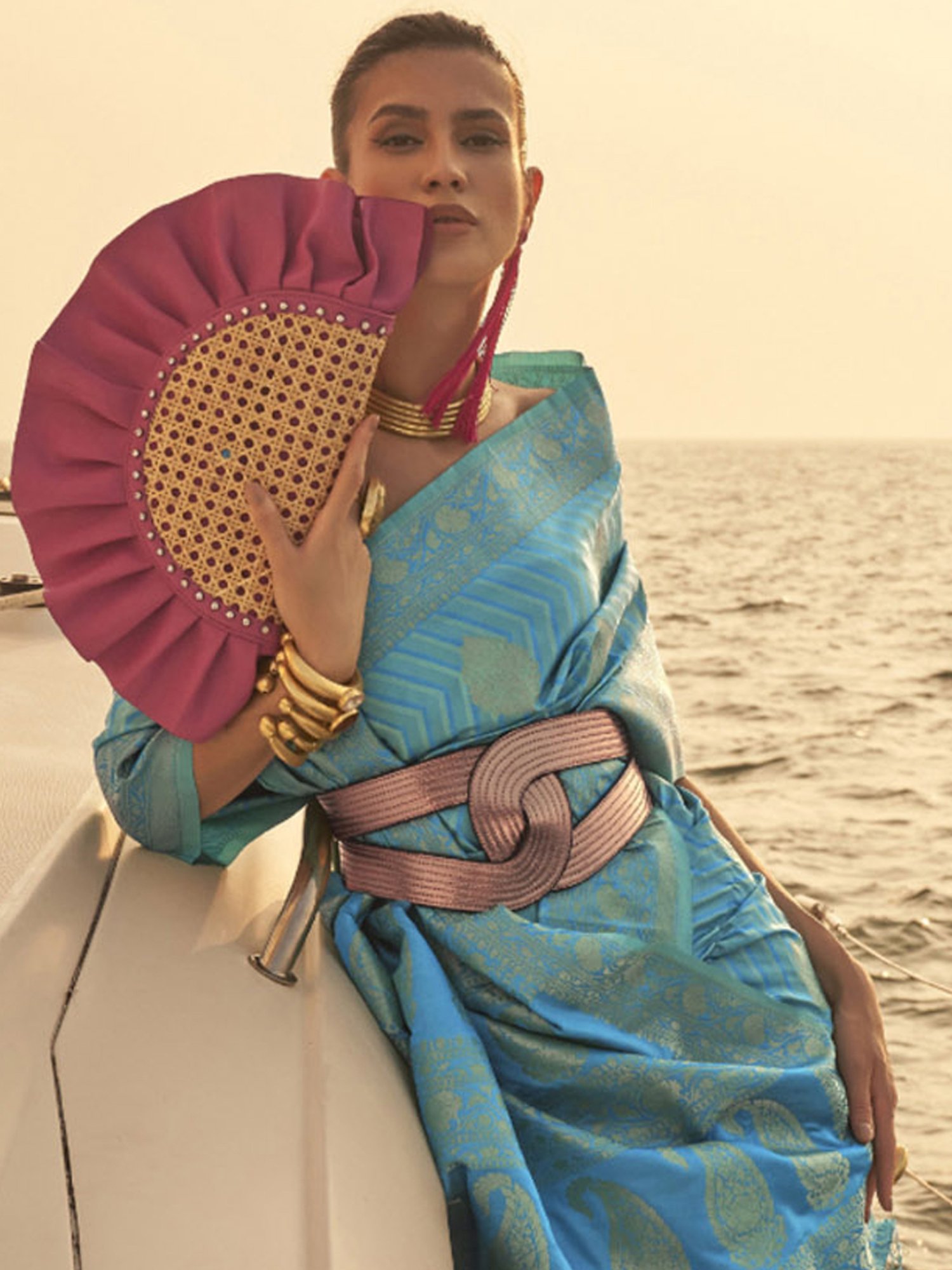 Elora Blue Woven Saree With Unstitched Blouse