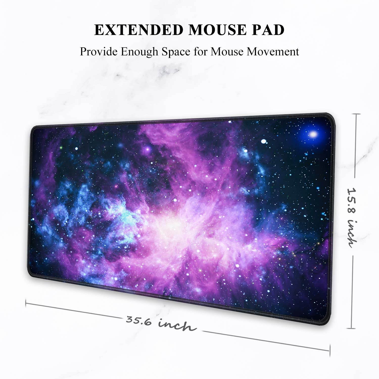 Large Mouse Pad, Full Desk XXL Extended Gaming Mouse Pad 35" X 15", Waterproof Desktop Mat with Stitched Edges, Non-Slip Laptop Computer Keyboard Mousepad for Office and Home, Galaxy Design