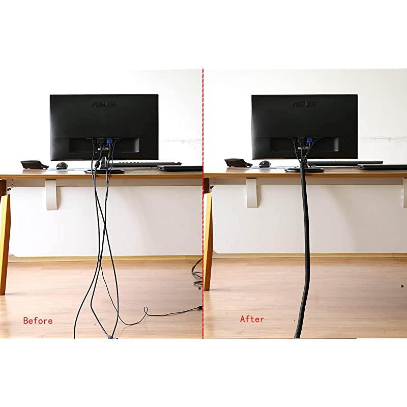 25ft 34 inch Cord Protector Wire Loom Tubing Cable Sleeve Split Sleeving For USB Charger Cable Power Cord Audio Video Cable Protect Cat From Chewing Cords Black