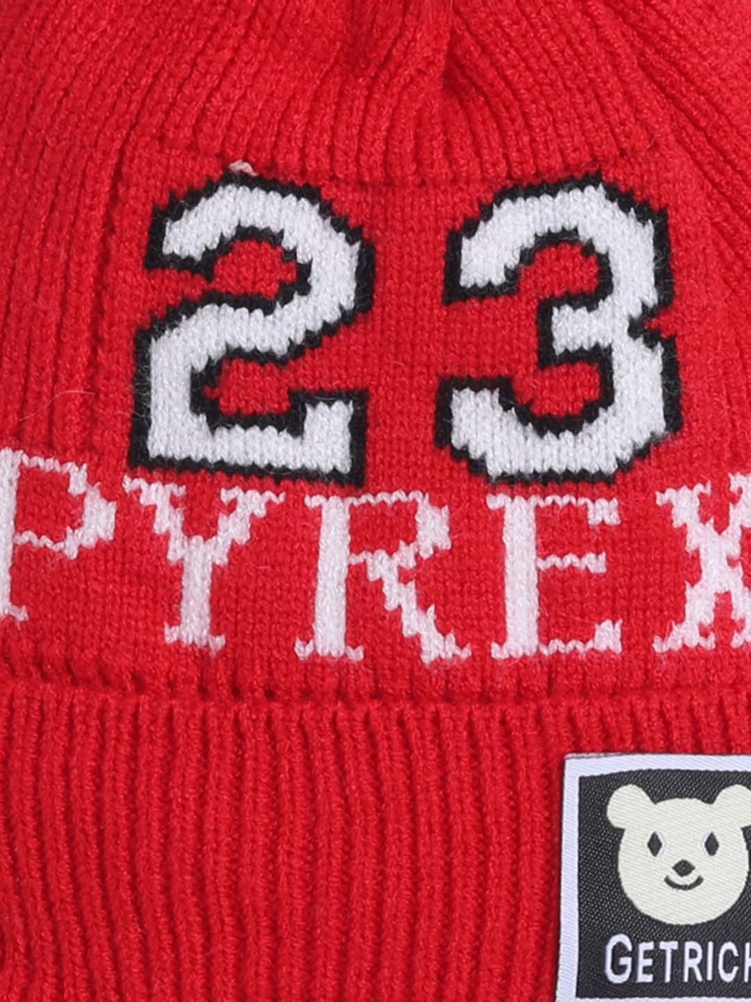 The Magic Wand Kids Red Printed Winter Cap