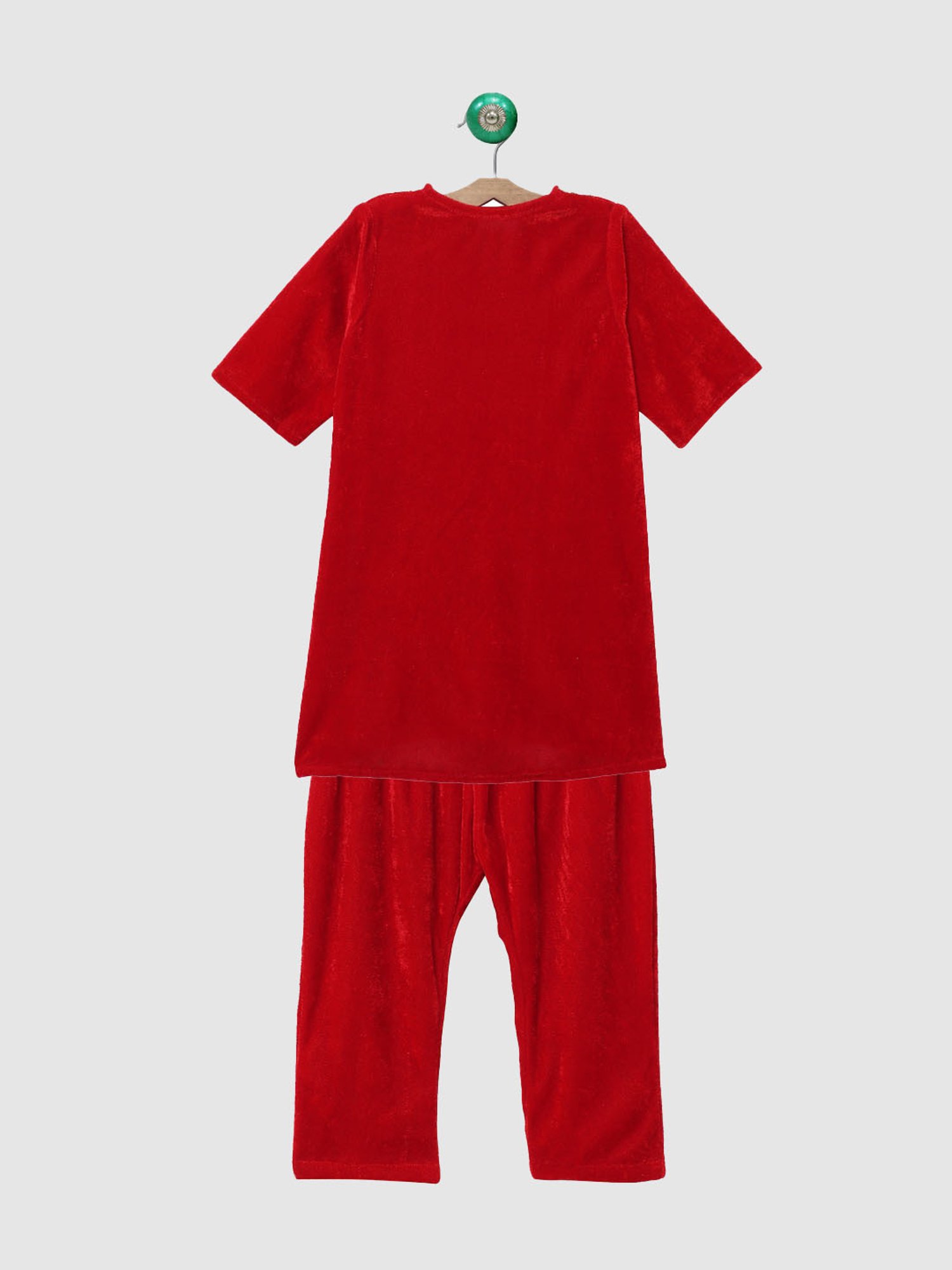 Many Frocks Kids Red Embellished Kurti with Pyjamas and Dupatta