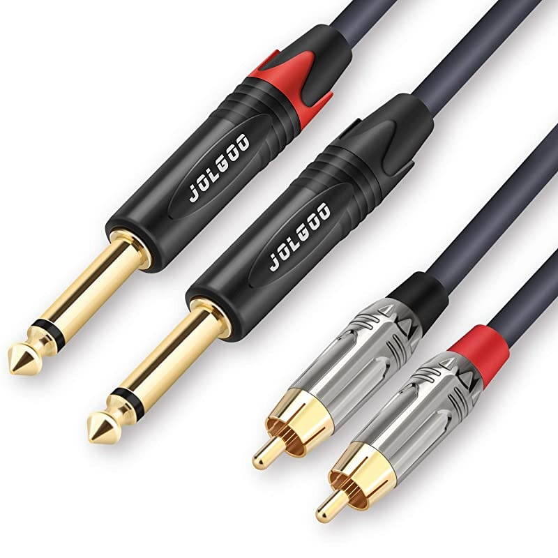 Dual 1/4" TS to Dual RCA Stereo Interconnect Cable, 2 x 6.35mm 1/4 Inch Male TS to 2 RCA Male Stereo Audio Adapter Cable, 6.6 Feet
