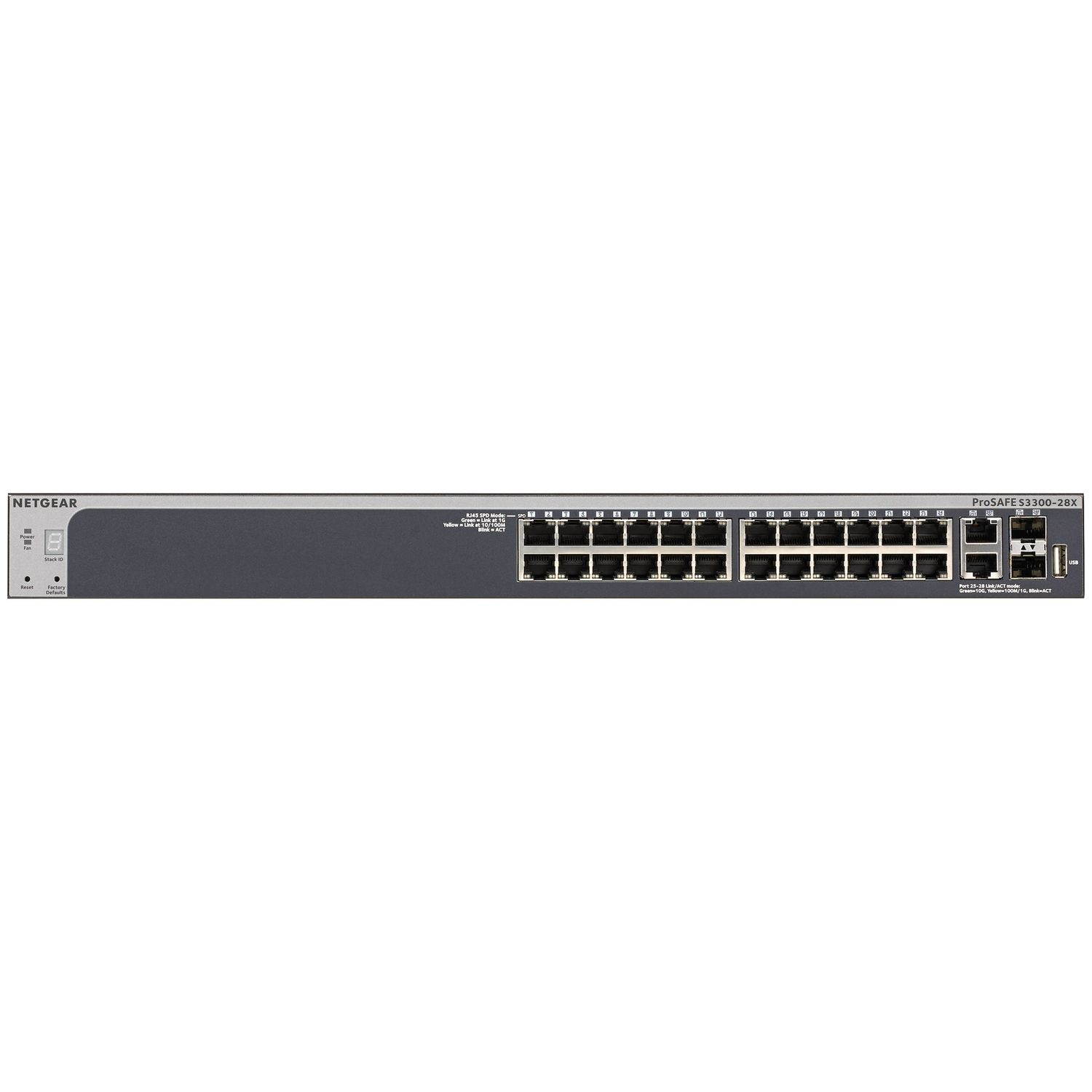 NETGEAR 28-Port PoE Gigabit/10G Stackable Smart Switch (GS728TXP) - Managed with 24 x PoE+ @ 195W, 2 x 10G Copper and 2 x 10G SFP+, Desktop/Rackmount, and ProSAFE Lifetime Protection