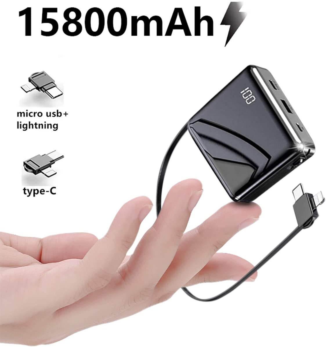 15800mah Power Bank Own Iphone/Micro/Type-C Charge Cable.One of The Smallest and Lightest Power Bank,Ultra-Compact Battery Pack,High-Speed Charging Technology Phone Charger for iPhone Samsung and More