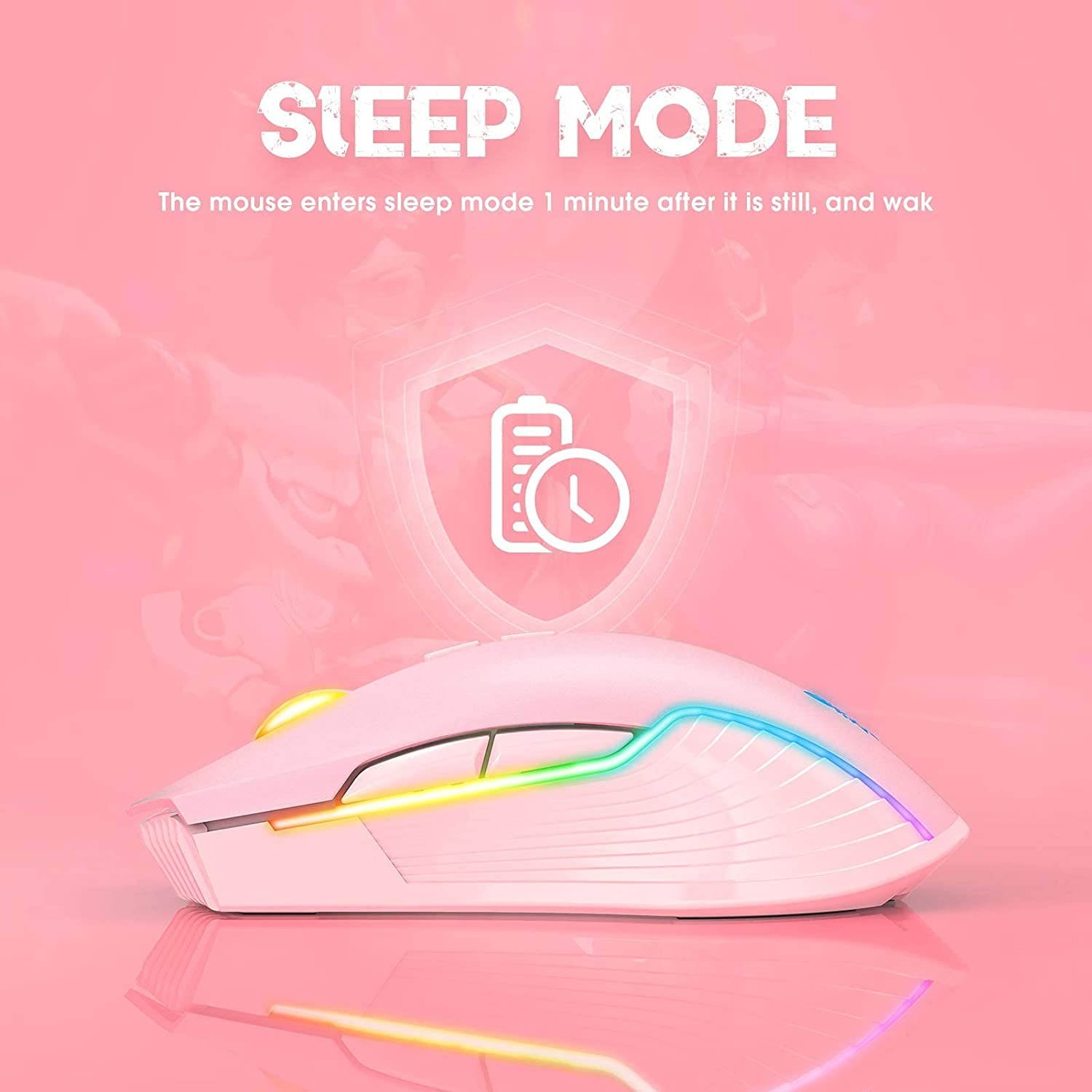 ONIKUMA RGB Wireless Gaming Mouse Rechargeable Computer Mice with RGB Backlit 5 Adjustable DPI Up to 3600 Ergonomic Laptop PC Mouse with 7 Buttons (Not Programmable) for Windows Vista Linux Pink