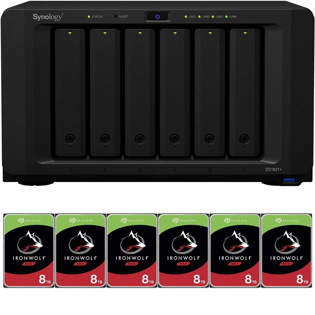 Synology DS1621+ DiskStation with 8GB RAM and 60TB (6 x 10TB) of Seagate Ironwolf NAS Drives Fully Assembled and Tested By CustomTechSales
