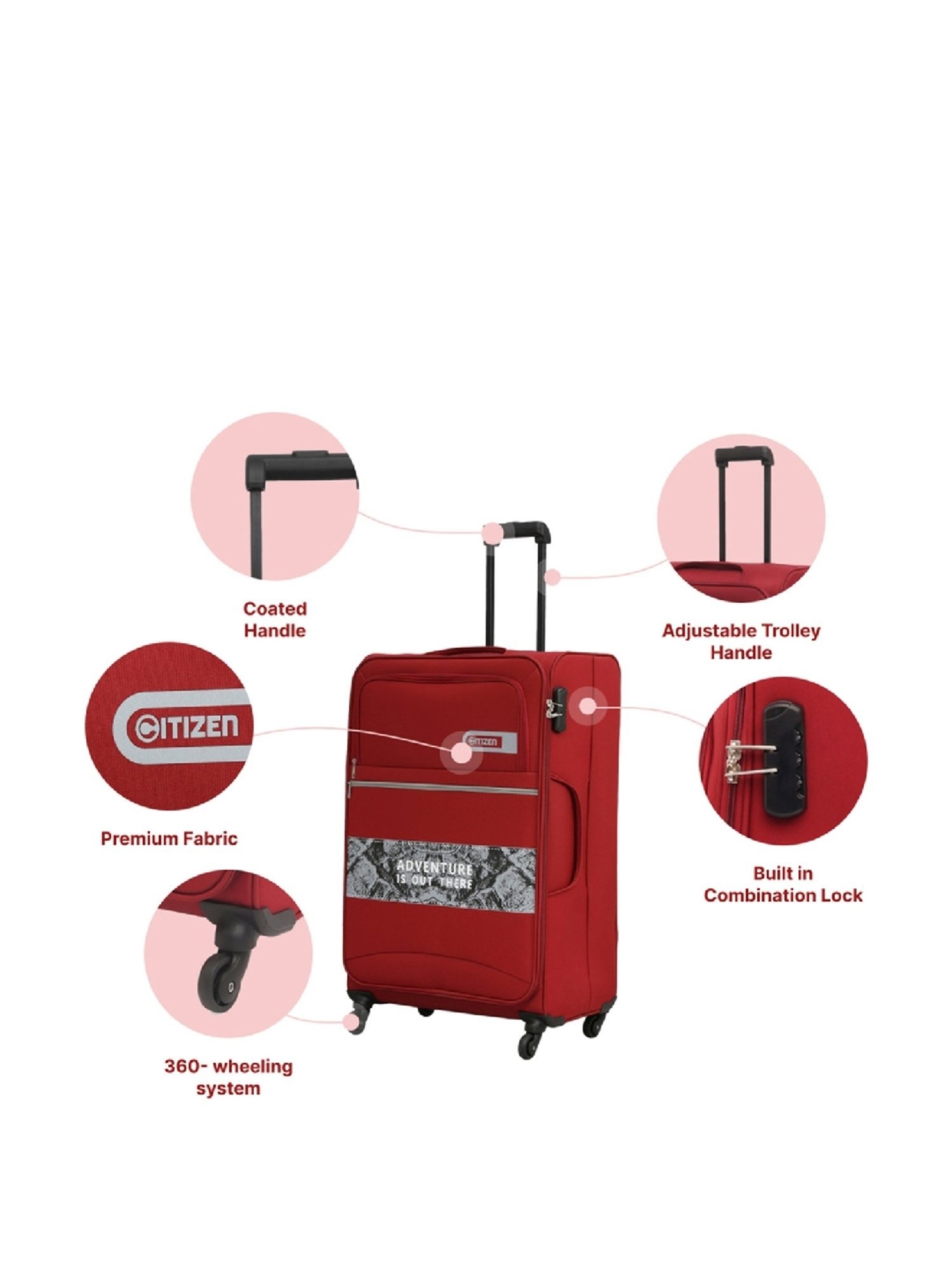 Citizen Adventure Vista Red Printed Trolley Bag Pack of 3 - 55 Cms, 65 Cms & 75 Cms