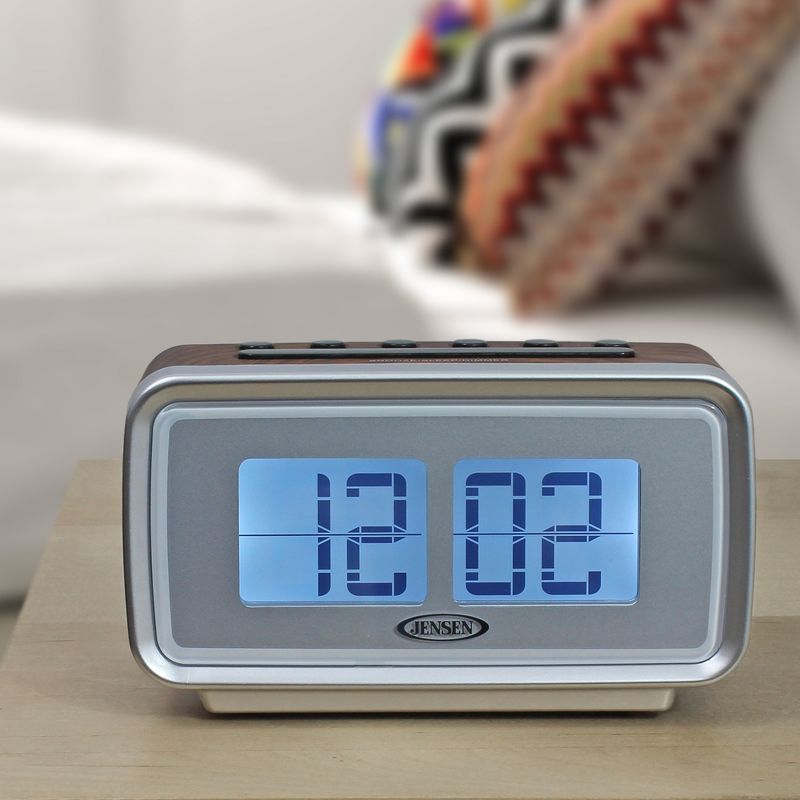 JENSEN AM/FM Dual Alarm Clock Radio with Digital Retro "Flip" Display - Brown (JCR-232)