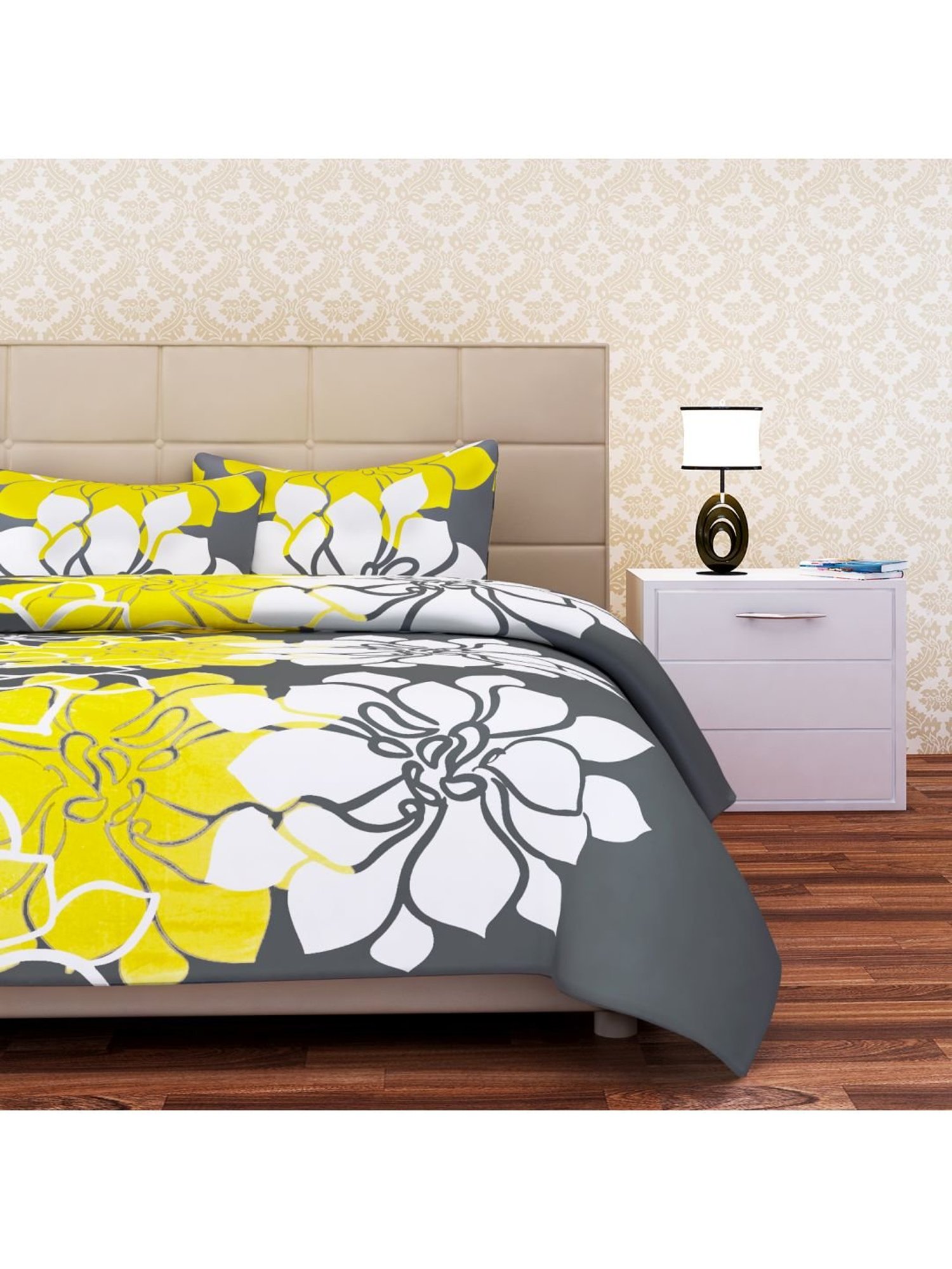 SEJ by Nisha Gupta Grey & Yellow Bed Sheet Sets