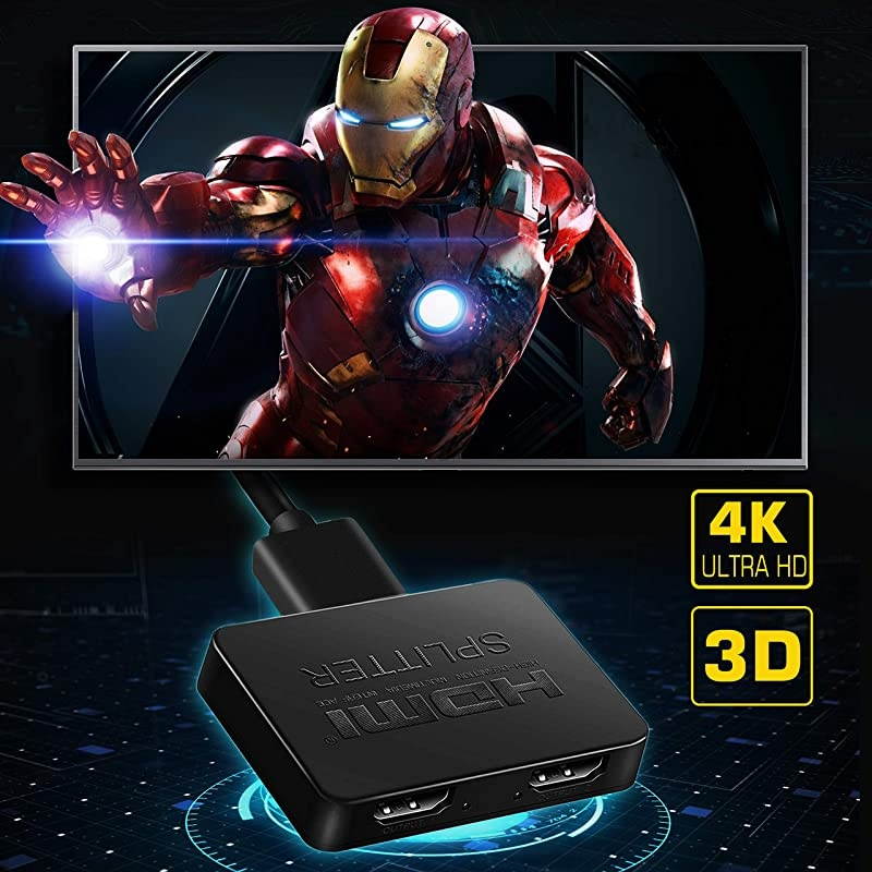 HDMI Splitter 1 in 2 Out, 4K HDMI Splitter for Dual Monitors Duplicate/Mirror Only, 1x2 HDMI Splitter 1 to 2 Amplifier for Full HD 1080P 3D with HDMI Cable (1 Source onto 2 Displays)