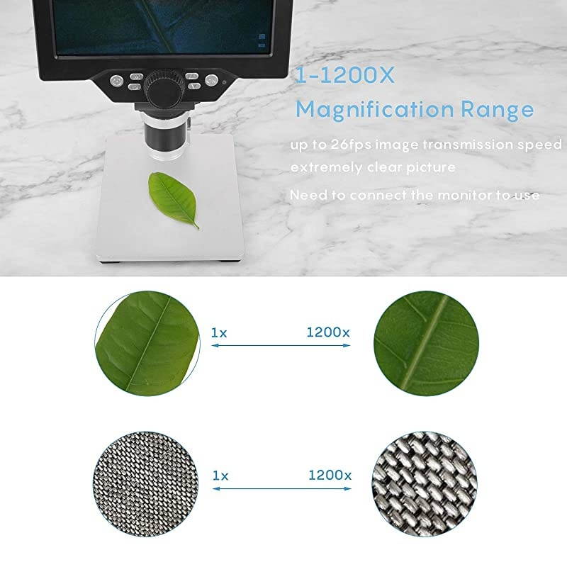 Digital USB Microscope 7 inch HD Screen 1200X Magnification Camera Video Recorder with Rechargeable Battery,8 LED Lights for Soldering PCB Circuit Board Repair Coins Insect