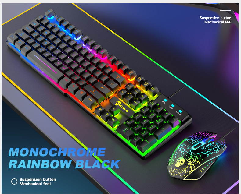 UKCOCO Wired Gaming Keyboard and Mouse Combo, Rainbow Backlit Gaming Keyboard with Multimedia Keys and Rainbow Backlit Gaming Mouse 2400 DPI, for Windows PC Gamers