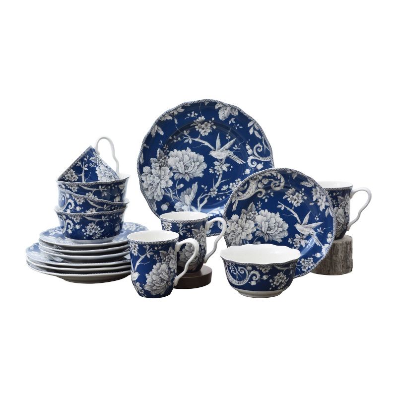 16pc Porcelain Adelaide Dinnerware Set Dark Blue - 222 Fifth