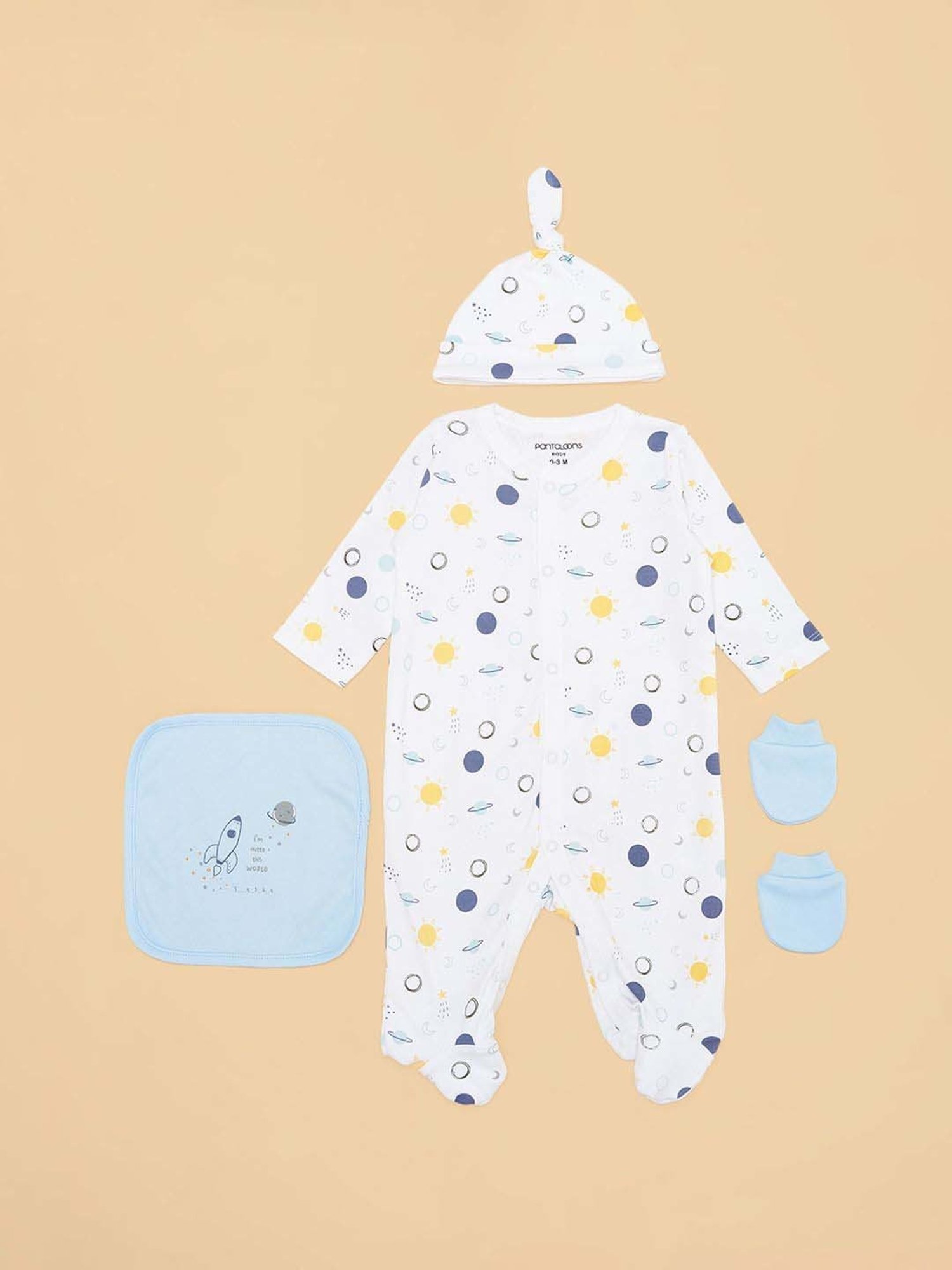 Pantaloons Baby Boys Blue & White Cotton Printed Full Sleeves Clothing Sets