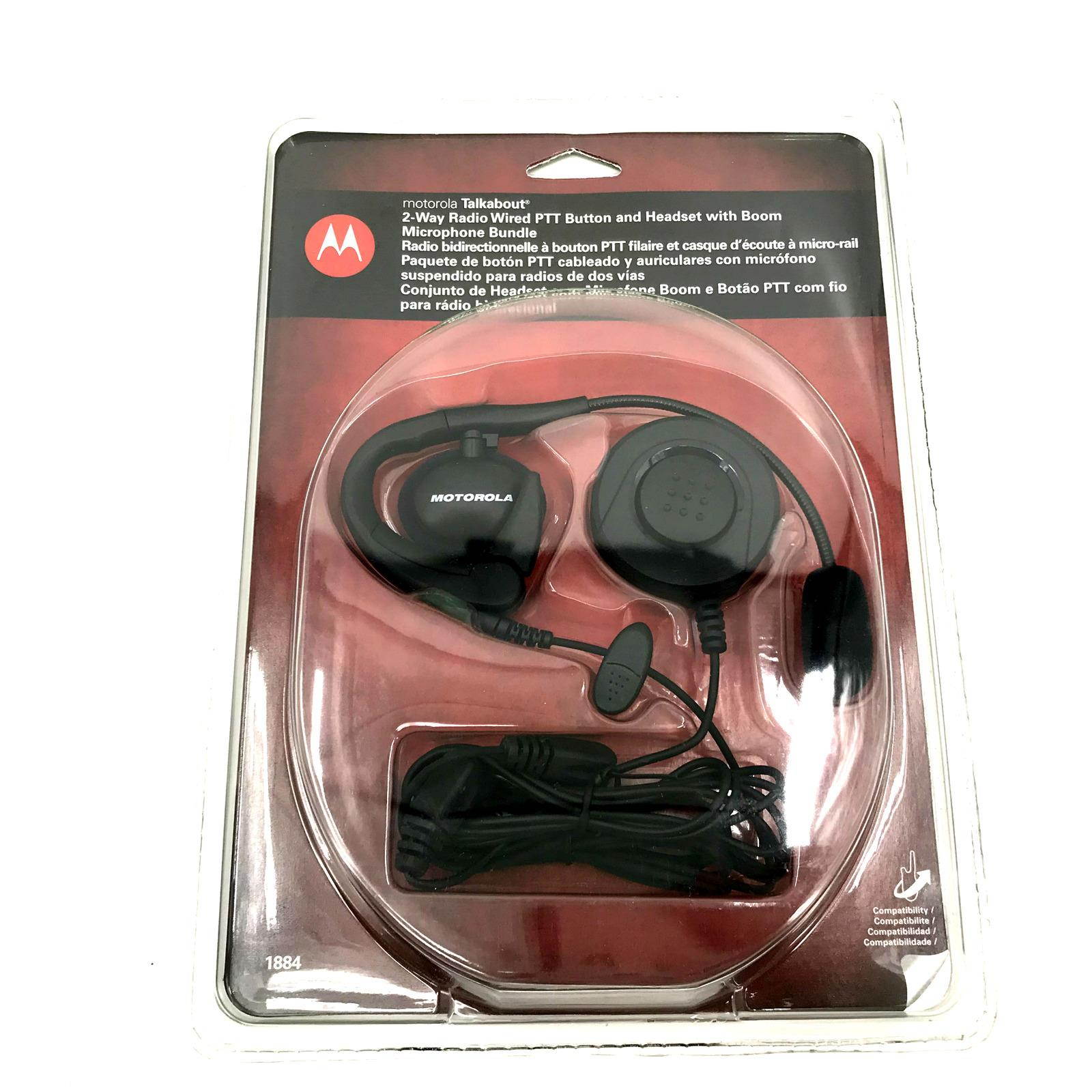Motorola 1884 Wired Headset With Boom Microphone & Ptt Button Bundle #1894