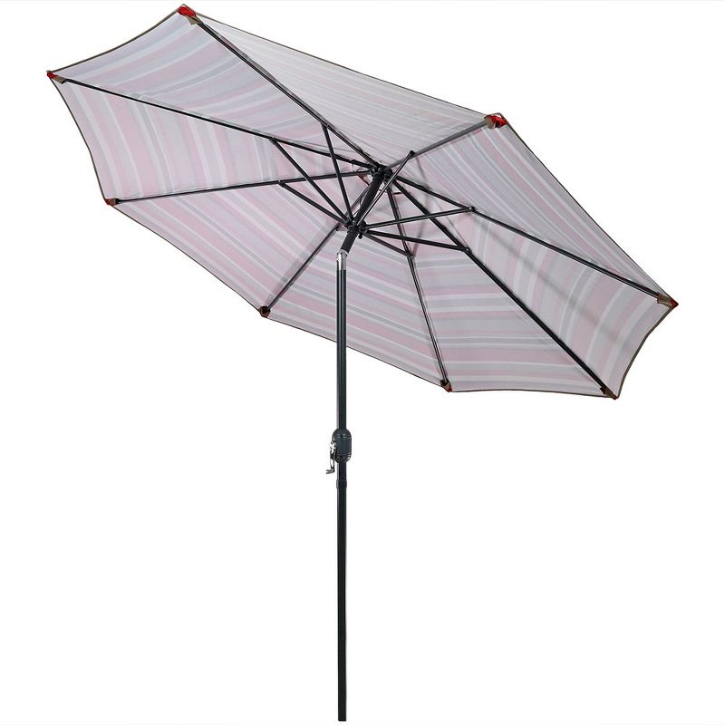 Sunnydaze Outdoor Aluminum Patio Umbrella with Solar LED Lights, Tilt, and Crank - 9' - Awning Stripe