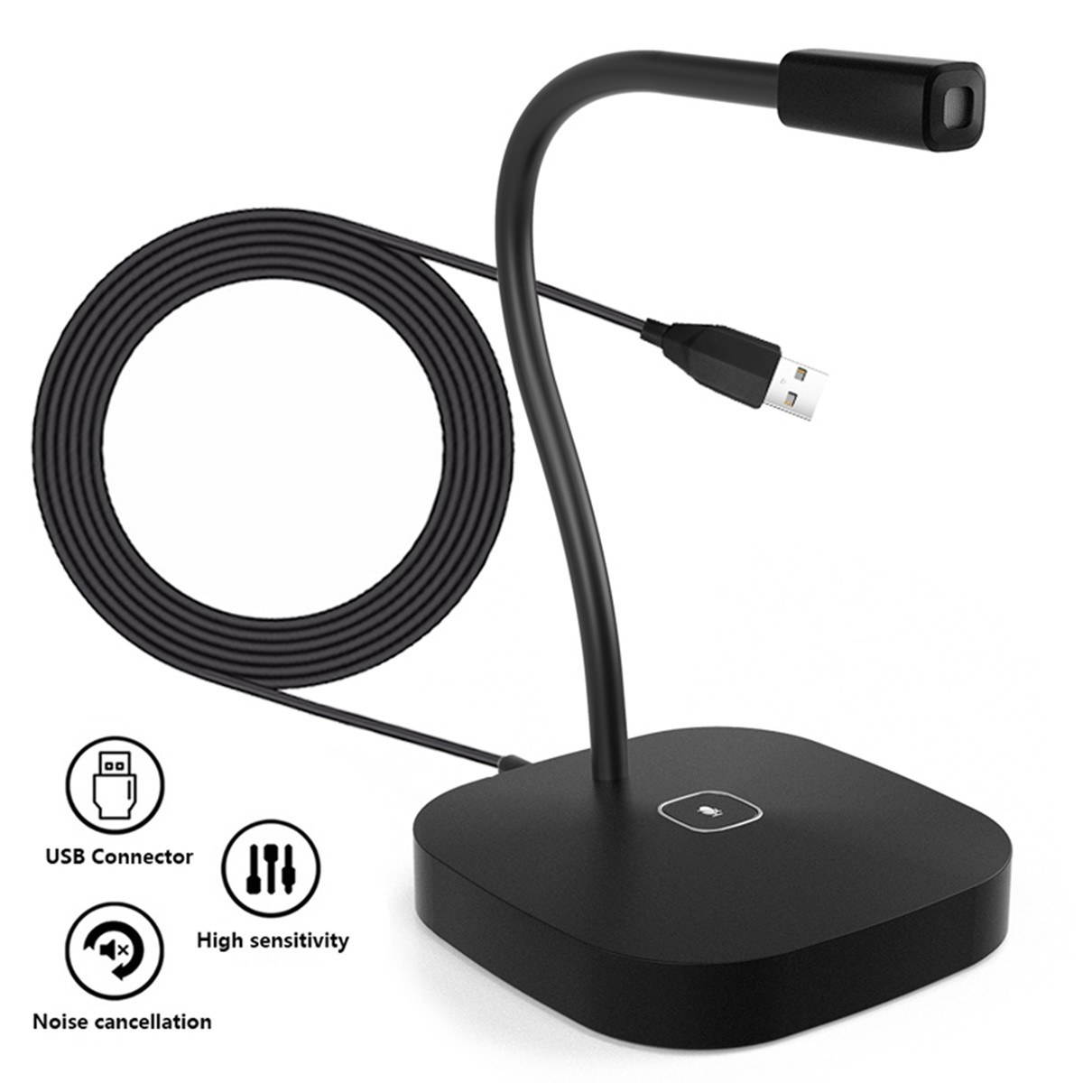 Desktop Computer Microphone USB Wired Microphone 360 Degrees Omnidirectional Condenser Mic Adjustable Neck with Mute Touch-Button Plug & Play for Computer PC Laptop Office Meeting Recording Games