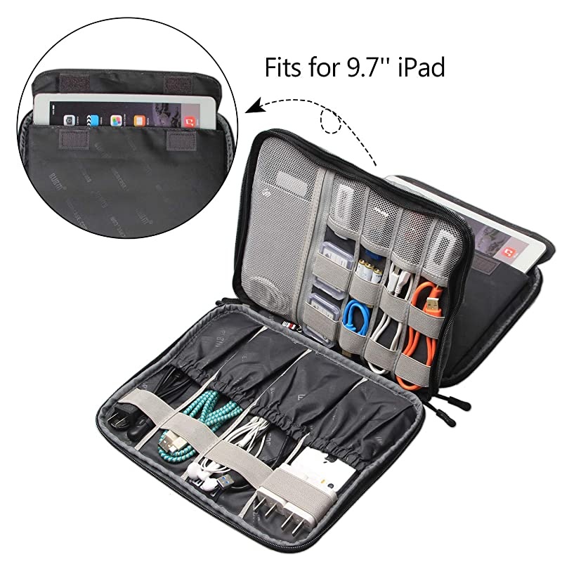 Electronic Organizer Travel Cable Organizer Cord Bag for Earphone USB Flash Drive Memory Card and More Compatible with Up to 97 iPad or Tablet XLarge Black
