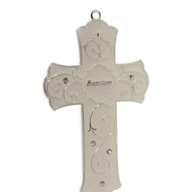 Religious 7.0" Baptism Cross Enameled Stones  -  Decorative Wall Sculptures