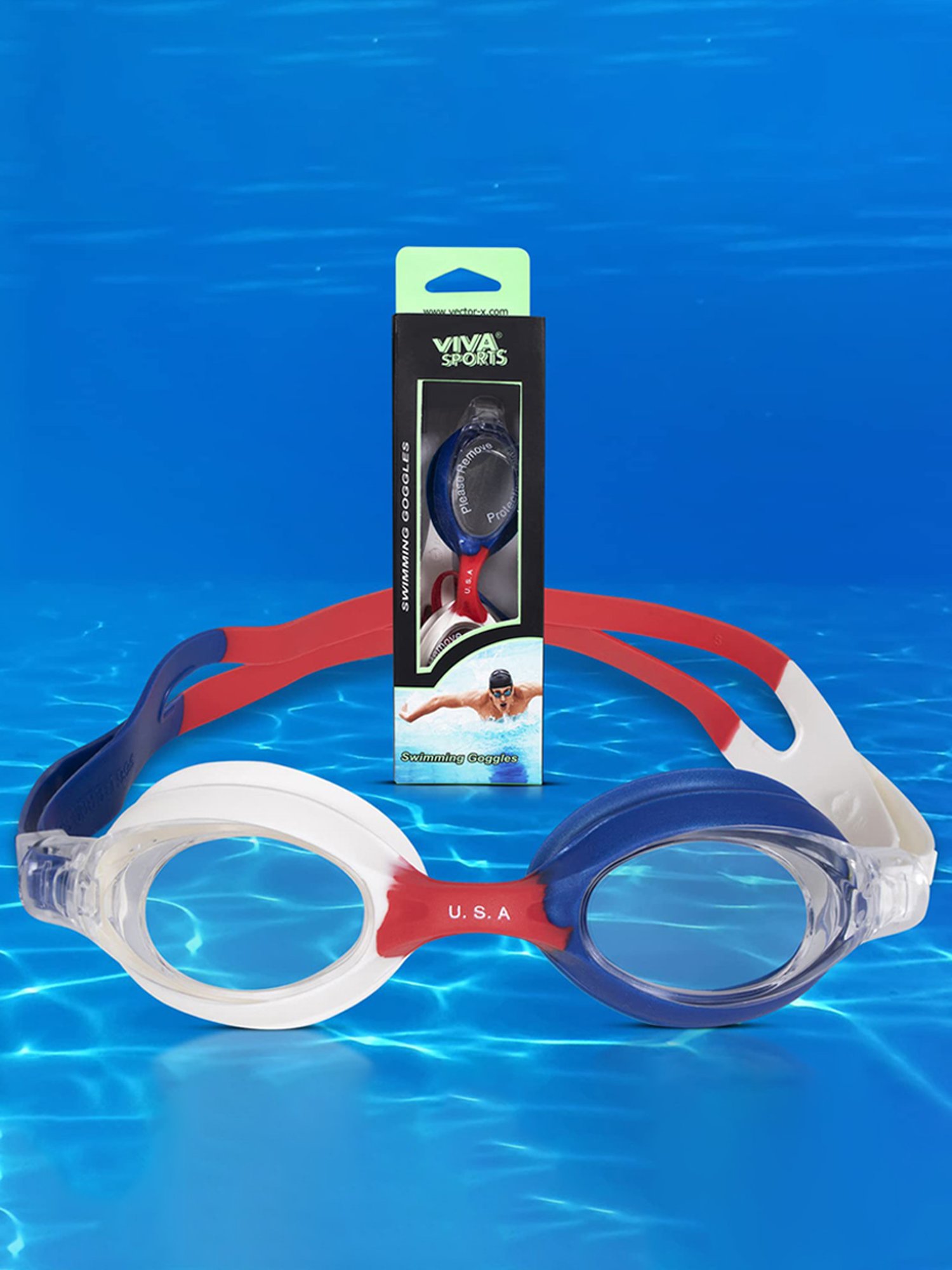 Viva Swimming Counrty High Performance Double Silicone Strap Anti Fog Googgle (Multicolor)