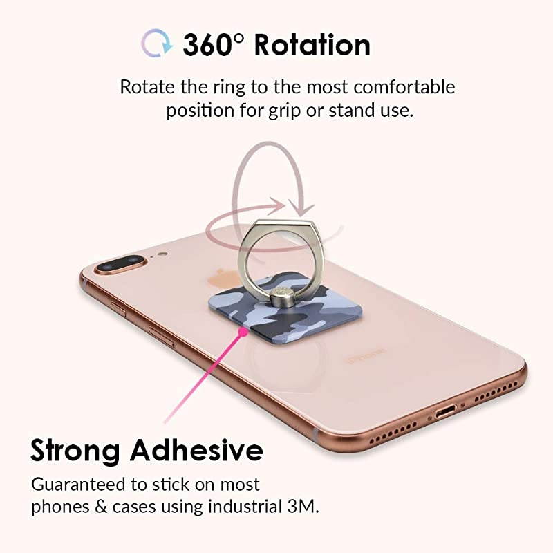 Cell Phone Ring Holder Finger Ring amp Stand Improves Phone Grip Compatible with iPhone Galaxy and Most Cases Except SiliconeLeather Gray Camo