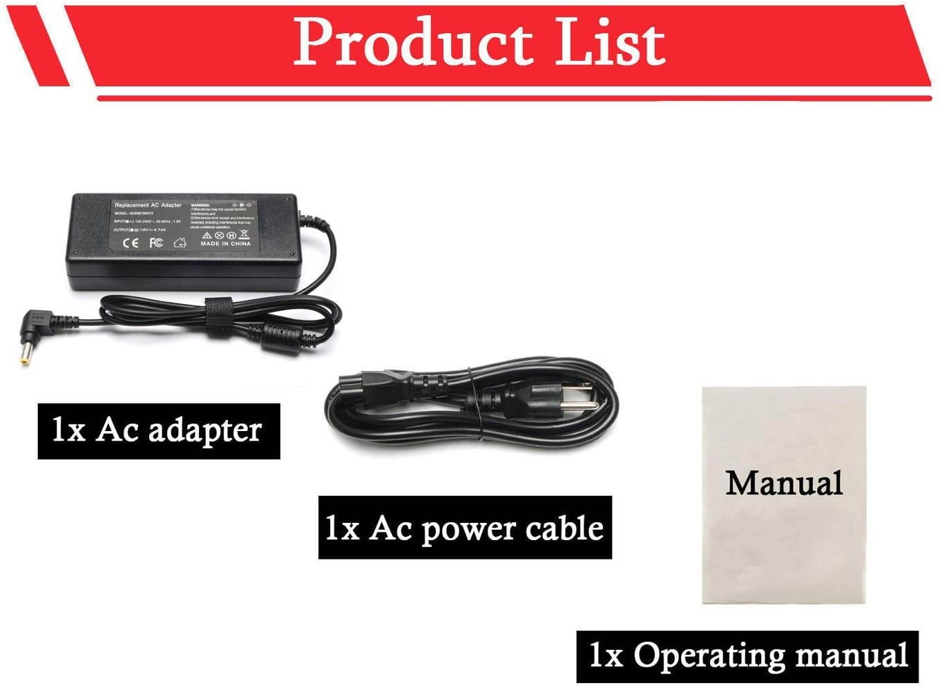 90W Ac Adapter Laptop Charger for Toshiba Satellite C655 C655D C675 C850 C855 C855D C875 C50 C55 C55D C55DT C55T C75 C75D L50 L55 L55D L75 L305 ; PA3714U-1ACA PA5035U-1ACA PA3917U-1ACA Power Cord