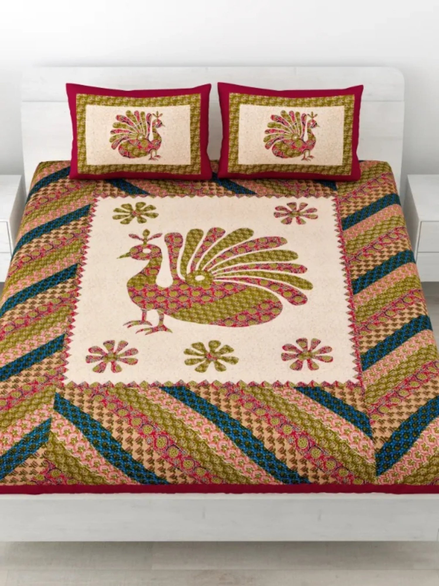 Living Roots Abstract Red 240 TC Cotton Bedsheet with 2 Pillow Covers