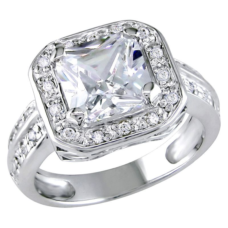 5 3/5 CT. T.W. Octagon Cubic Zirconia 4-Prong Set Engagement Ring in Sterling Silver - 7 - White