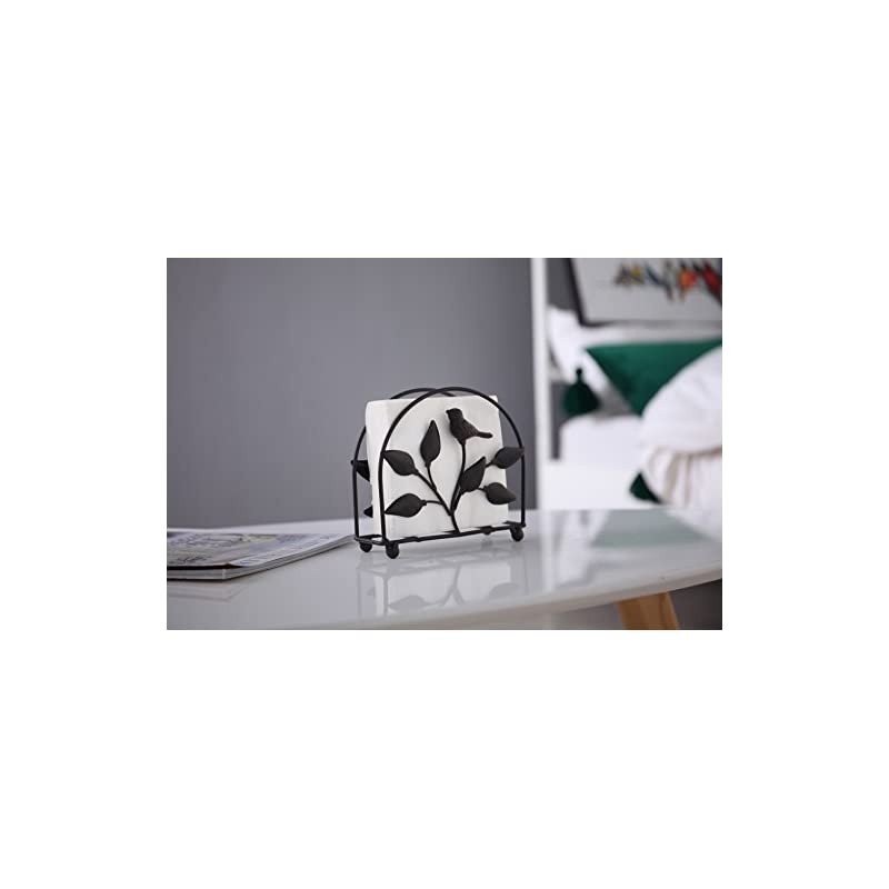 Iron Bird & Tree Classic Napkin Holder/Tabletop Freestanding Tissue Dispenser, Black