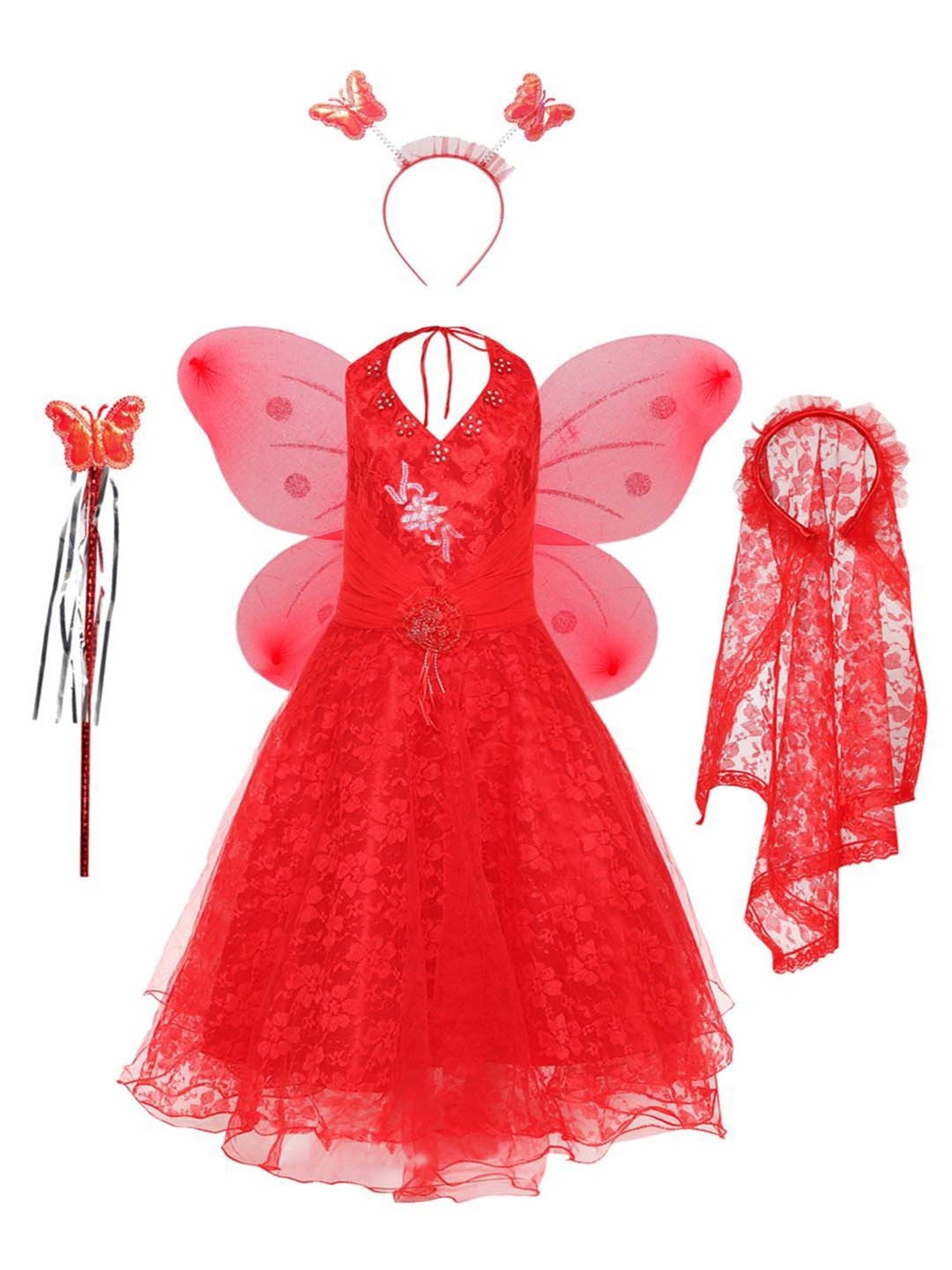 AJ Dezines Kids Red Embellished Gown