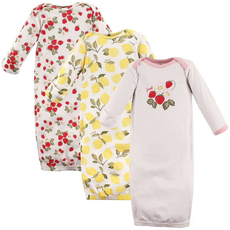Touched by Nature Baby Girl Organic Cotton Long-Sleeve Gowns 3pk, Pink Rose, 0-6 Months