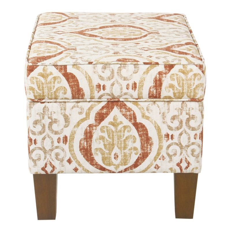 Square Storage Ottoman Burnt Orange/Cream Medallion - HomePop
