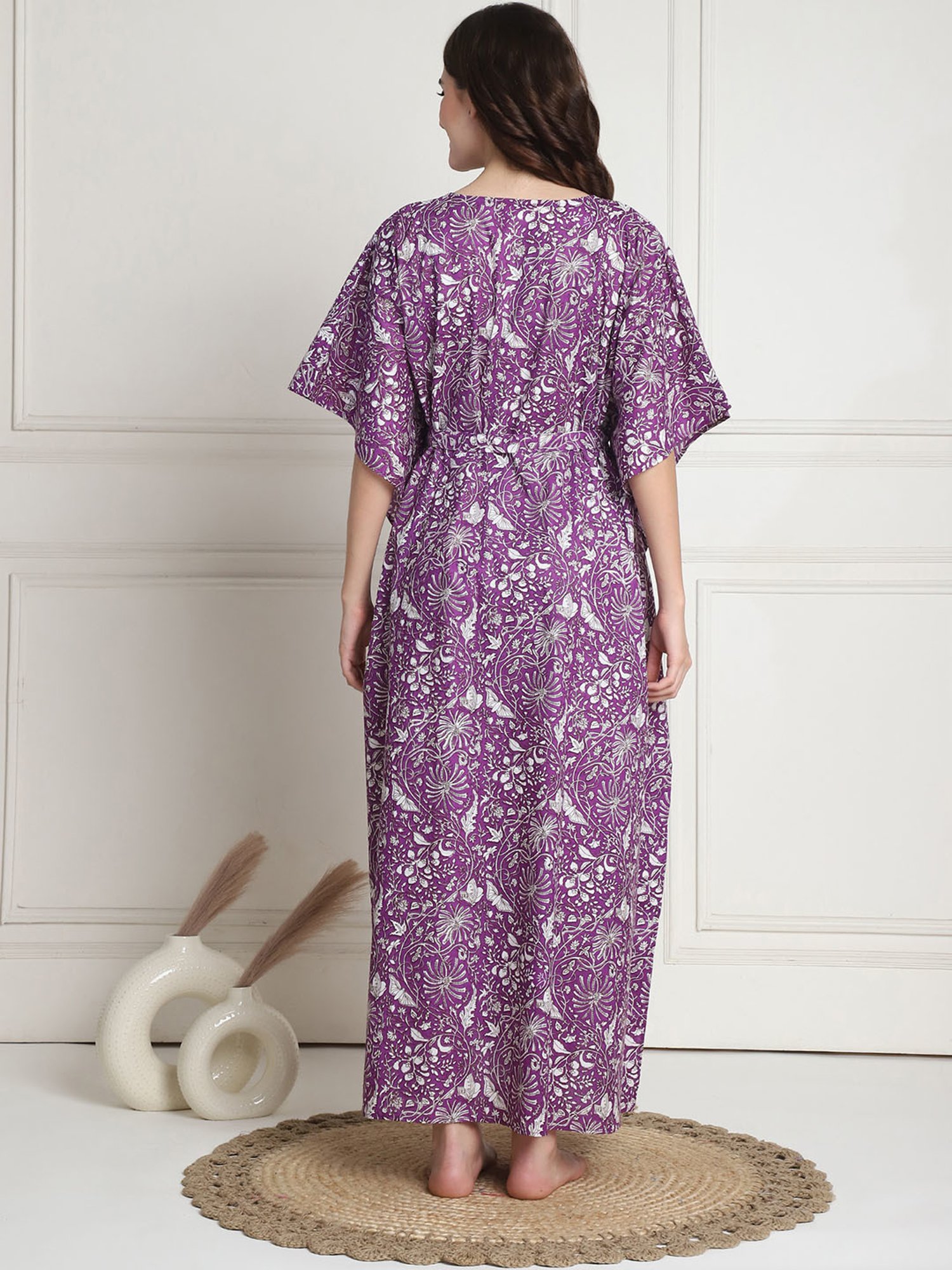 Secret Wish Purple Floral Print Maternity Kaftan Night Dress
