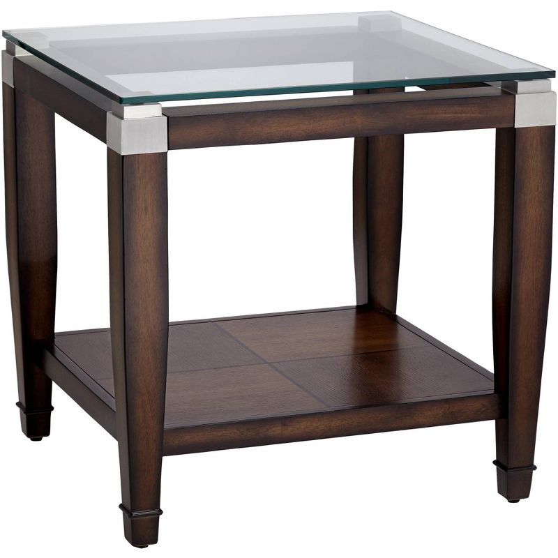 Elm Lane Barrett 24" Wide Brown Oak and Clear Glass End Table