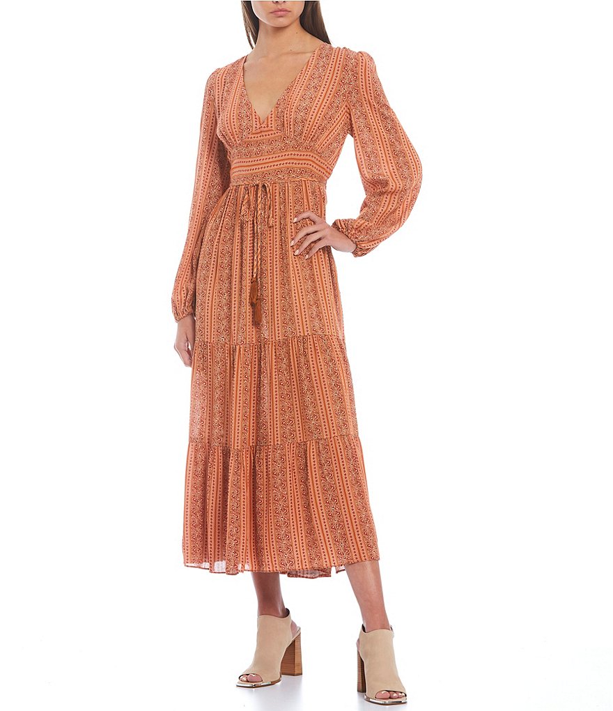 C&V Chelsea & Violet Peasant Sleeve Tiered Maxi Dress