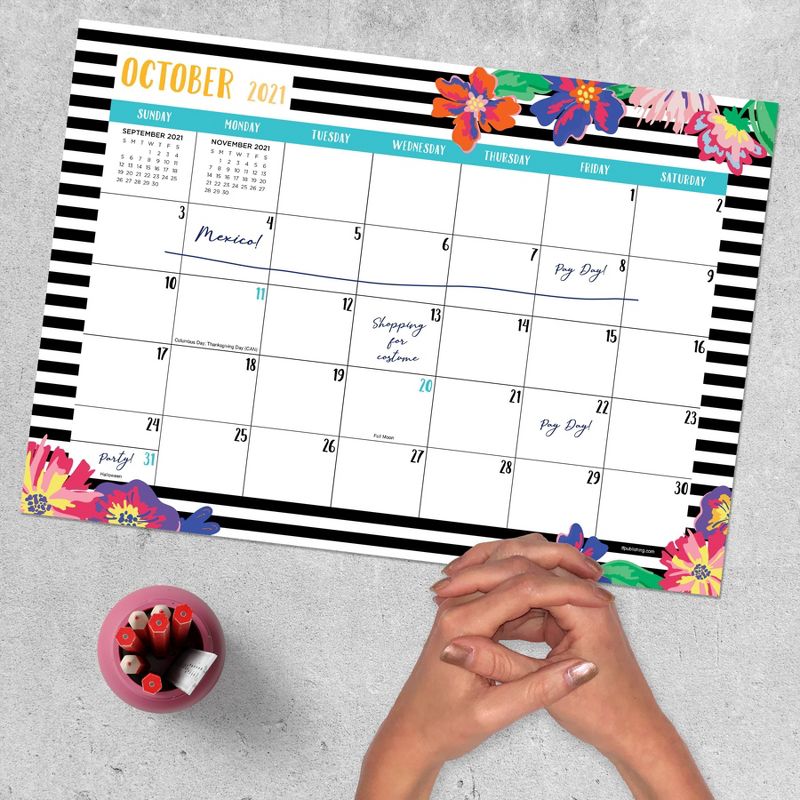 2021-22 Academic Desktop Calendar Bloom & Blossom Monthly Desk Pad Blotter - The Time Factory