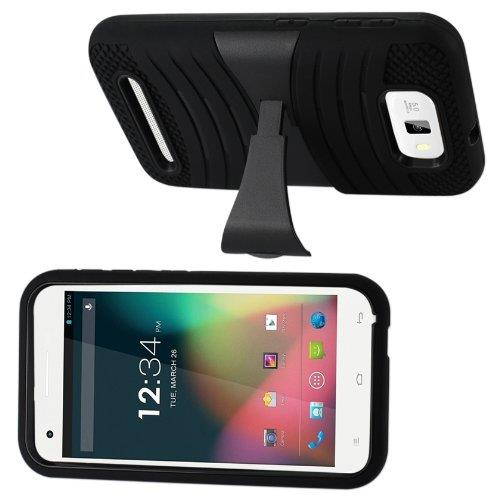 Reiko Silicon Case and Protector Cover with New Kickstand for BLU Studio 5.5 D610A, D610I - Retail Packaging - Black