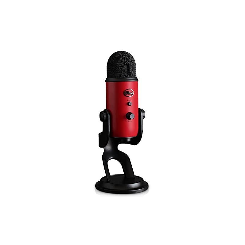 Yeti USB Microphone (Satin Red) with Knox Shock Mount, Studio Stand and Pop Filter