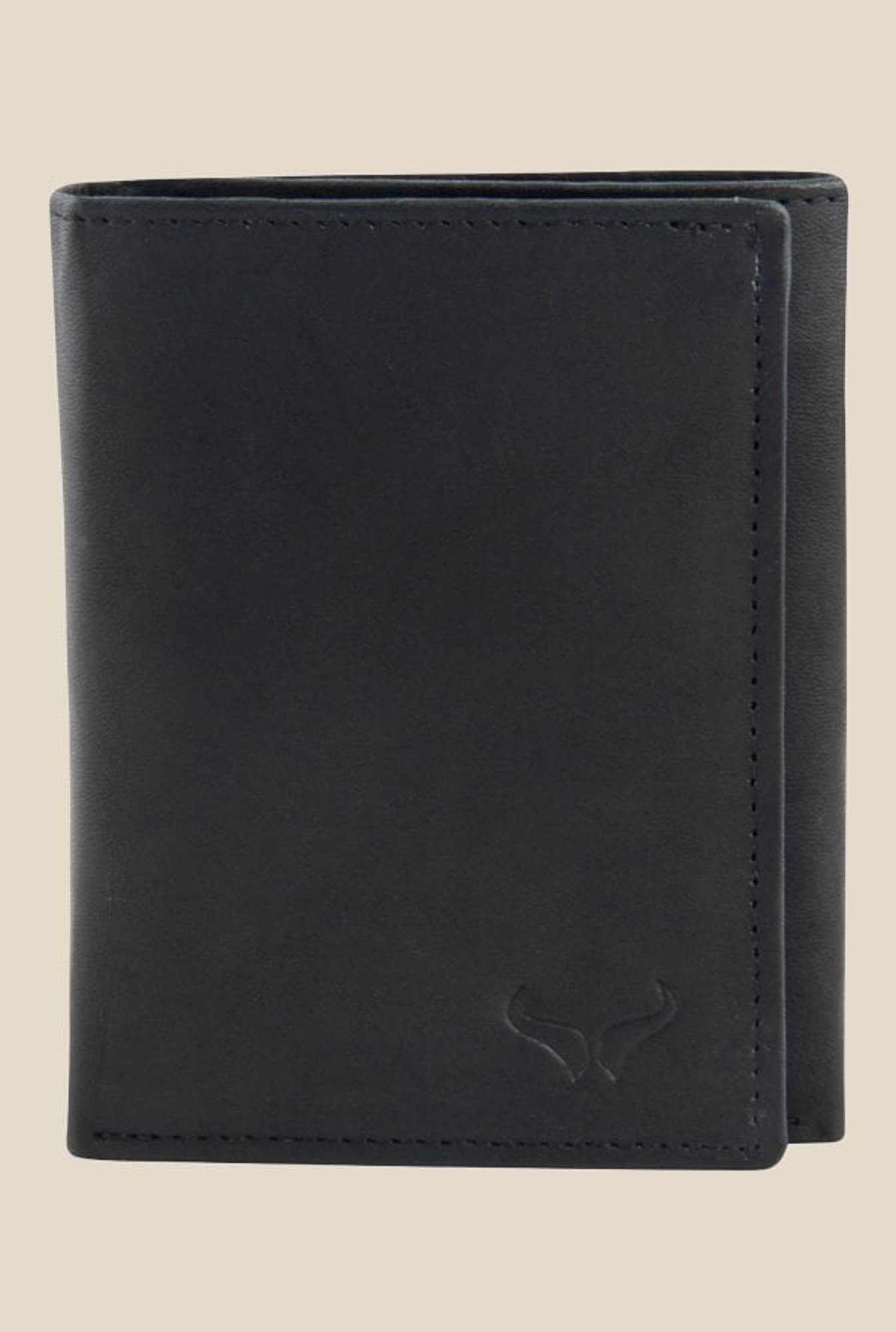 Bern Black Solid Tri-Fold Leather Wallet