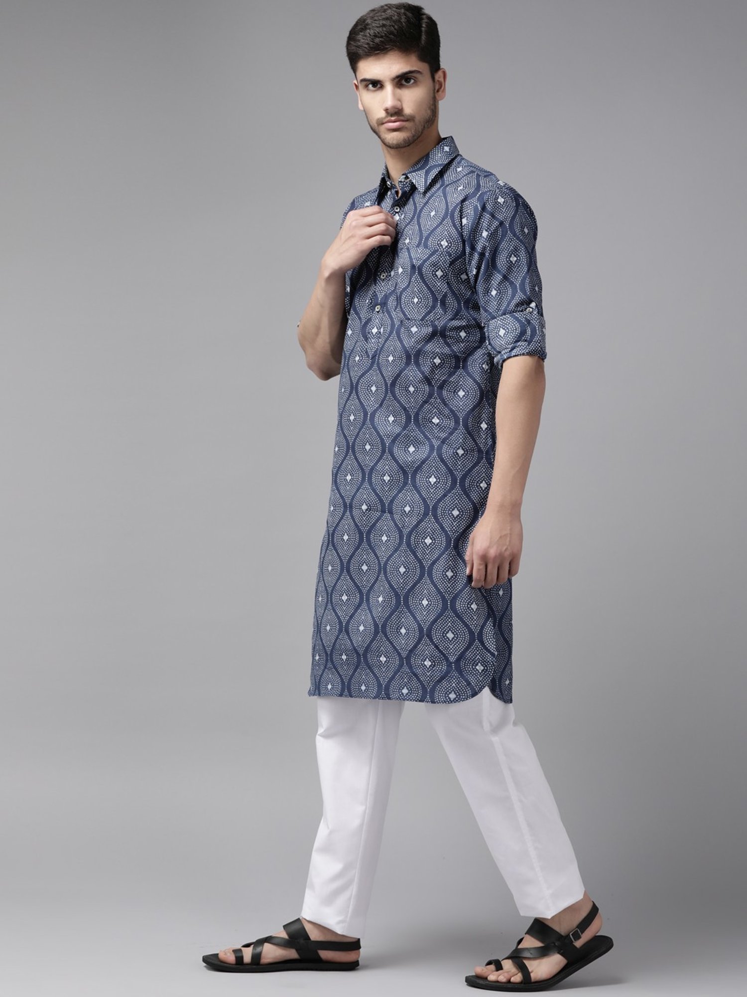 See Designs Indigo Blue & White Cotton Regular Fit Printed Kurta Bottom Set