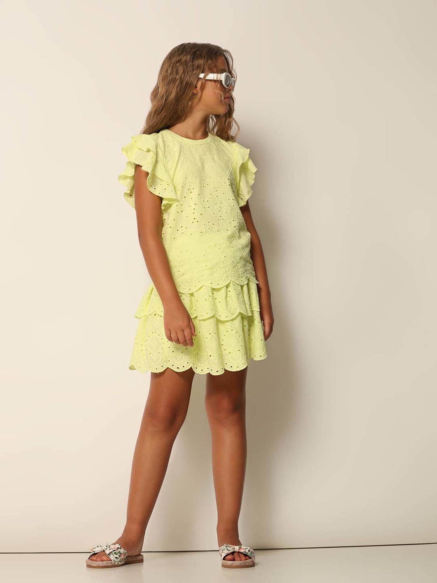 VERO MODA GIRL Lime Green Cotton Embroidered Skirt