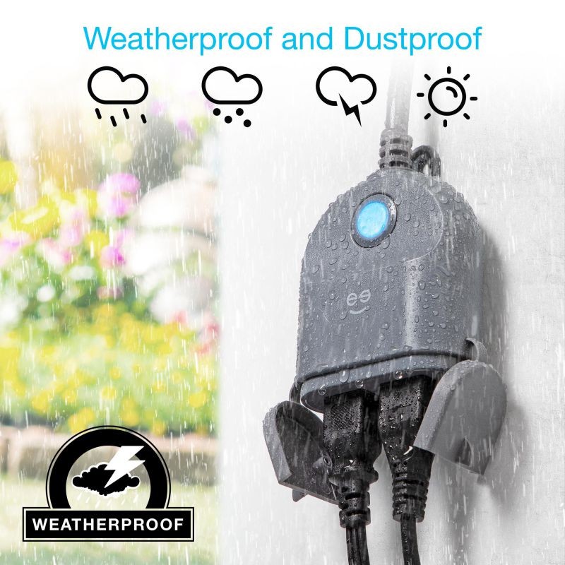 Geeni Outdoor Smart Plug, Weatherproof WiFi Outdoor Smart Outlet with 2 Sockets - No Hub Required, Outdoor Smart Plugs Works with Alexa Google Cortana Wireless Remote Control Timer by Smartphone APP