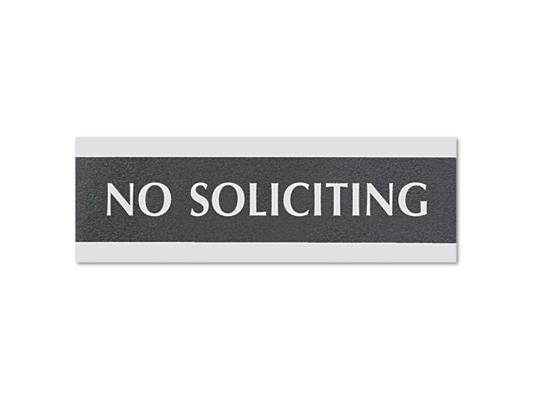 Headline Sign Century Series Office Sign NO SOLICITING 9 x 3 Black/Silver 4758