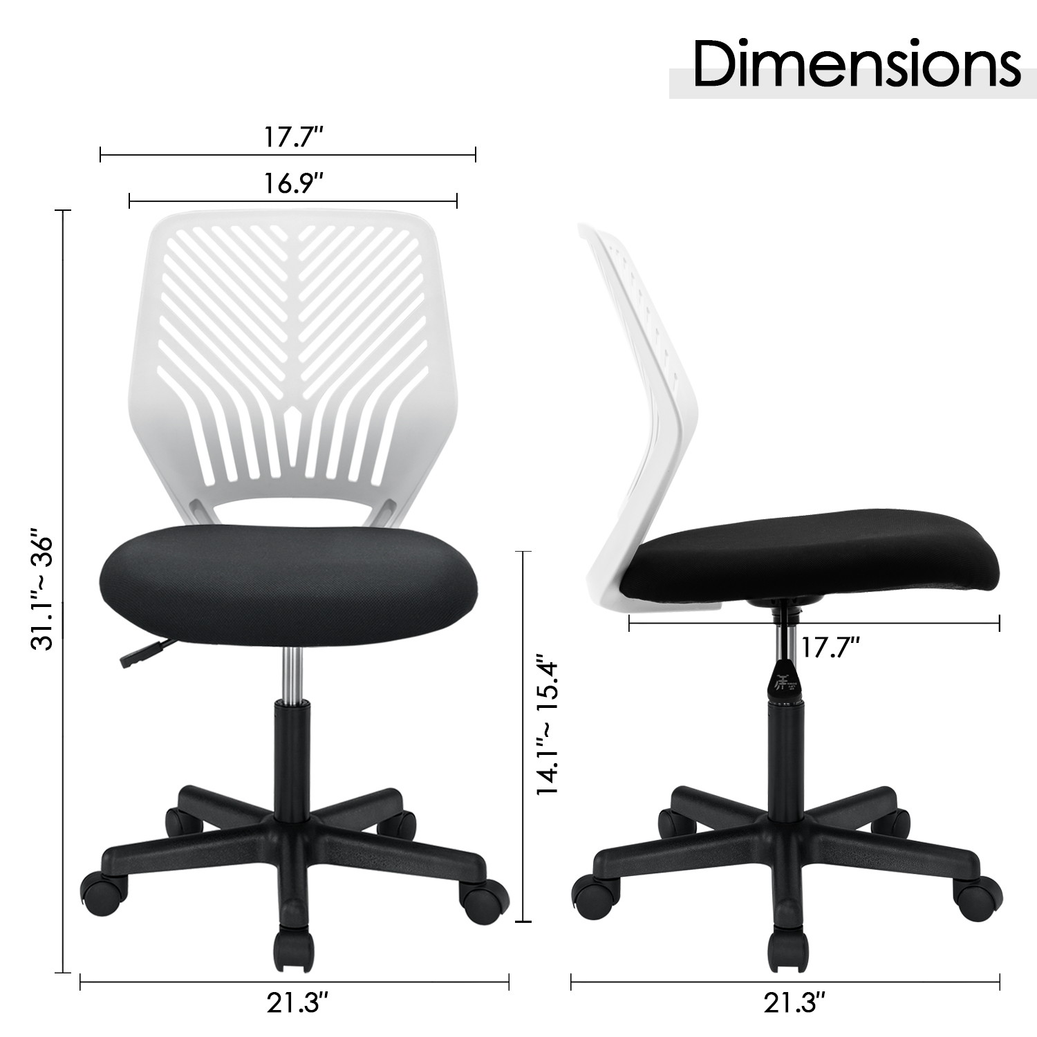 Vitesse Office Chair Armless Desk Chair Mesh Computer Chair Task Chair with Back Support Swivel Rolling Executive Chair for Back Pain,Black
