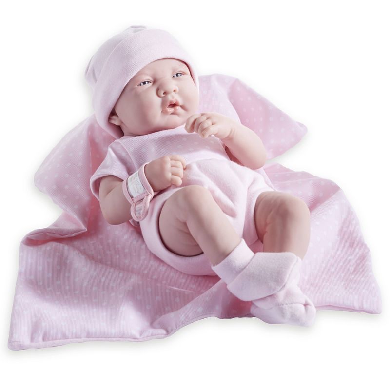 JC Toys La Newborn 14" Girl Baby Doll 9pc Set - Pink Romper